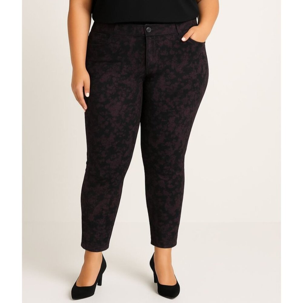 CAbi Twilight Skinny Jeans Purple Black Abstract Print Stretch Cotton Size 12